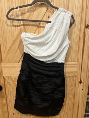 Express One-Shoulder Black and White Cocktail Dress